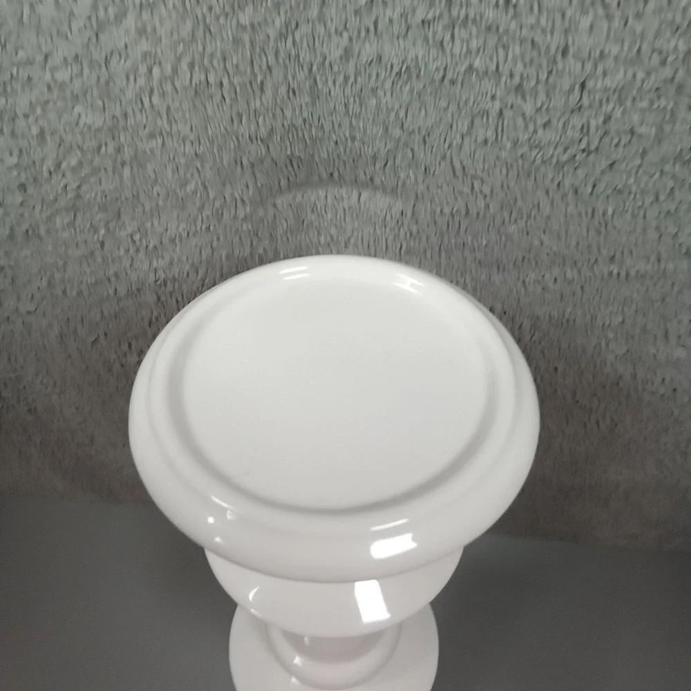 White‎ Glossy Ceramic Tiered Pillar Candle Holder Tall Sculptural Modern 15.5
